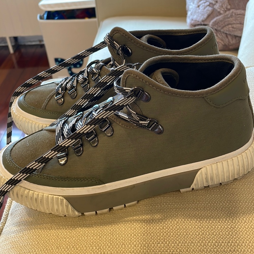 Rag and Bone sneaker bootie in green and white with black and white laces